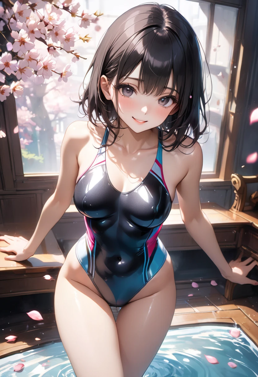 very cute and beautiful girl,(highly detailed beautiful face),(pink leotard:1.2),sleeveless BREAK (smile),blush,shy,
standing near training mat in wooden gym,arms behind back,cowboy shot,hair band,black hair,looking at viewer,
(best quality,masterpiece),absurdres,highres,ultra-detailed,extremely detailed,32k,8k resolution,
intricate details,cinematic scene,detailed background,solo,dynamic angle,