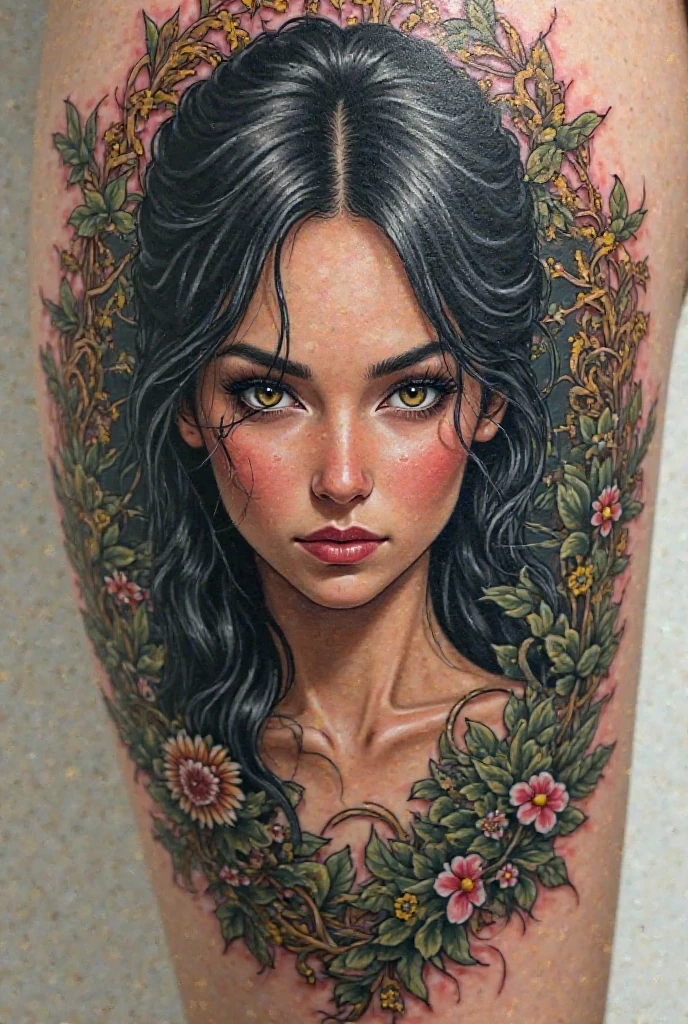 tattoo, Camille, scratch the mantle, fleurs