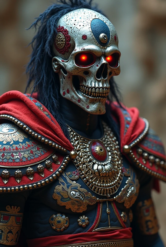 Aztec king with skull mask and short hair