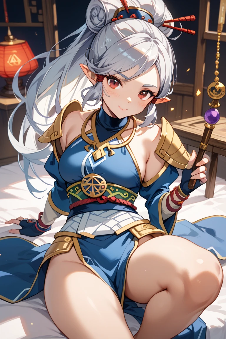 A Elven Mage with Arcane Tattoos White Hair and Blue Eyes