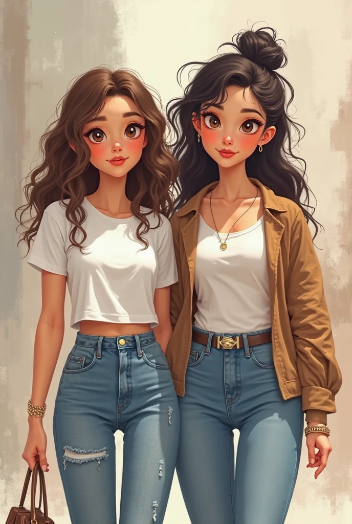 1girl, (solo), (masterpiece, best quality), (finely detailed beautiful eyes), (blue_eyes), (long_hair), (auburn_hair), (wavy hair), (space buns), (cute crop top), (girly aesthetic), (denim shorts), (beautiful), (smiling), (dimples), (plain white background), (happy)