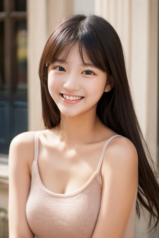 Japanese ),((beautiful girl)),cleavage,An expression that imagines something pleasant:1.2,(perfect body beauty:1.2),((perfect body)),(shy smile),beautiful teeth,