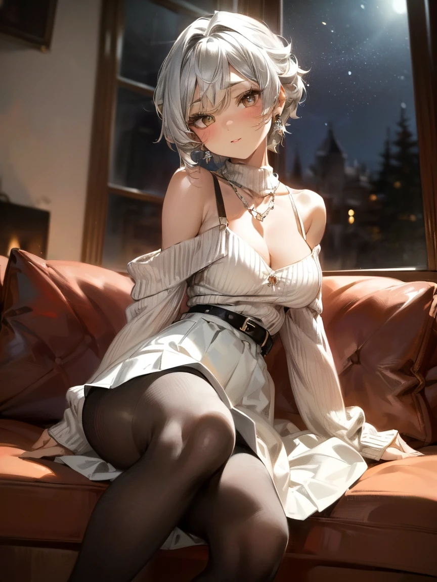 best qualtiy， 超高分辨率， （realisticlying：1.4）， 1girll， Off-shoulder white shirt， Black tight skirt， a black choker， （Faded gray gray messy bun：1）， faded ash-gray hair， （big cleavage breasts：1.2）， looking at viewert， closeup cleavage，
  ,see-through transparent clothes，lace panty，White skin, Beautiful long legs，Raised sexy，，seductiv，succubi，white under lingerie，Bare waist and back，Transparent texture，Reallightandshadow，Petting the，Cocked buttocks，disturb，long leges（（long leges））Long legs，Spread your legs，pubes，haar，，Stick out your tongue，blue surcoat，Lingerie transparent，Superskirt，Pajamas，Transparent packaging
