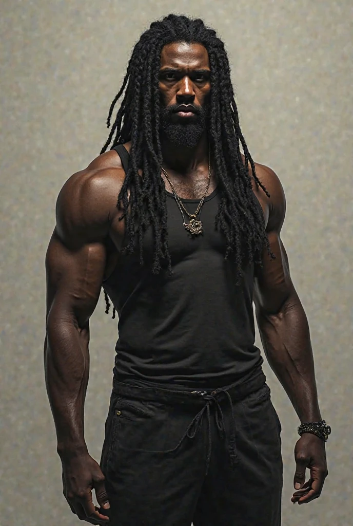 a giant tall handsome black man with big braided hair hairy body with lots of muscles super muscles beautiful body without a beard and a small white man by his side the small man loves the black man manga line art color