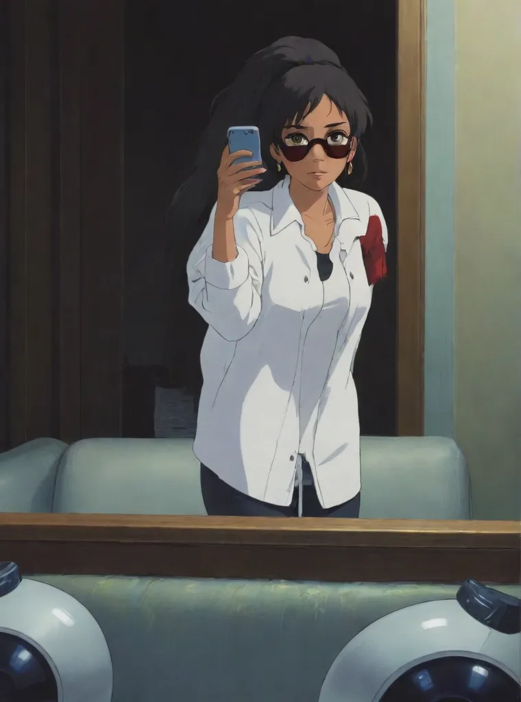 animation style, best quality, high resolution, 1 woman, alone, (huge breasts), laugh, Saeko, white jacket, Purple shirt, pencil skirt,Woman brushing her teeth in the bathroom