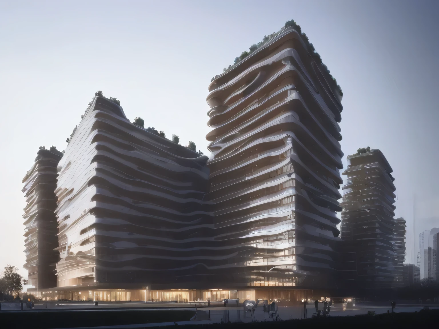 Zaha Hadid、(Heavy Thick)、 Premium 、Granite wall、high-rise apartment、 morning glow、(ivory,dark brown)、(masterpiece),(high quality)4K,Big building
,(Heavy Thick)、Granite wall、high-rise apartment、 morning glow、(ivory,dark brown)、(masterpiece),(high quality), 4K,Big building