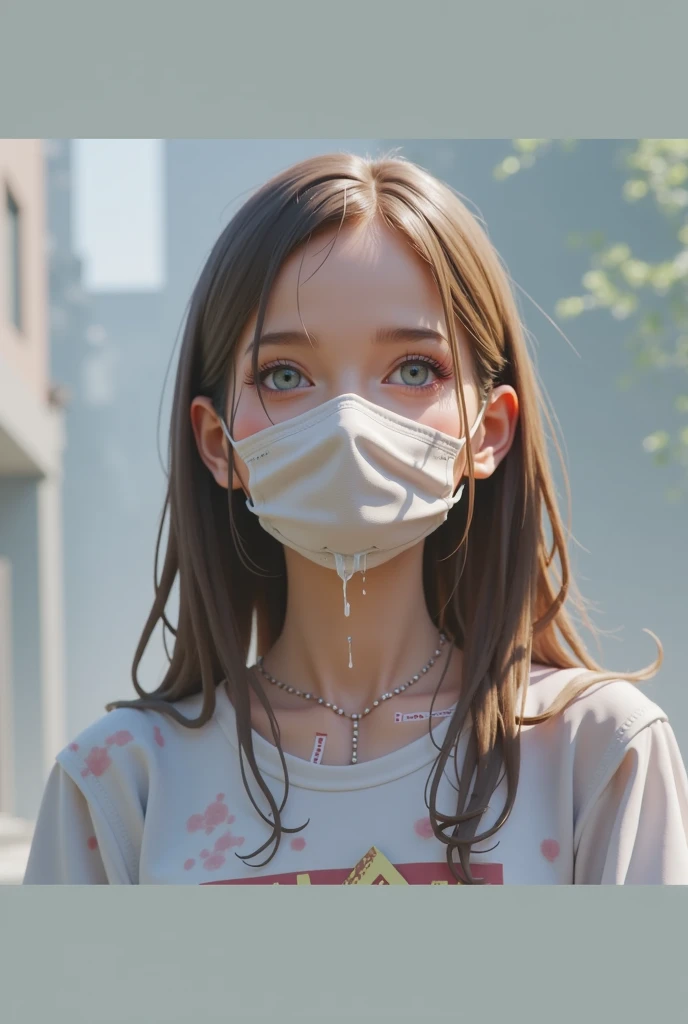 a young teenage girl with brown hair, **light brown eyes**, wearing a white daisy dress and a special medical face mask adorned with daisy flowers, tender eyes, beautiful detailed eyes, beautiful detailed lips, extremely detailed eyes and face, long eyelashes, (best quality, 4k, 8k, highres, masterpiece:1.2), ultra-detailed, (realistic, photorealistic, photo-realistic:1.37), HDR, UHD, studio lighting, ultra-fine painting, sharp focus, physically-based rendering, extreme detail description, professional, vivid colors, bokeh, portrait, soft light, natural lighting, warm color tones