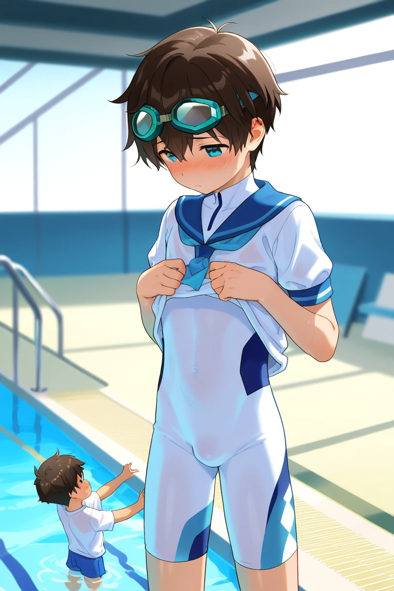 6 year old Japanese gay boy with brown hair&Gay men, whole body, Tight underwear(Lower body naked,look)、Glossy Skin, [Champion Clothing], between legs&bulge、Porn video shoot in the toilet,With a smartphone in hand、 Gay and sex play, amount, View from below, Embarrassed face、Eyes are hearts、Wink
