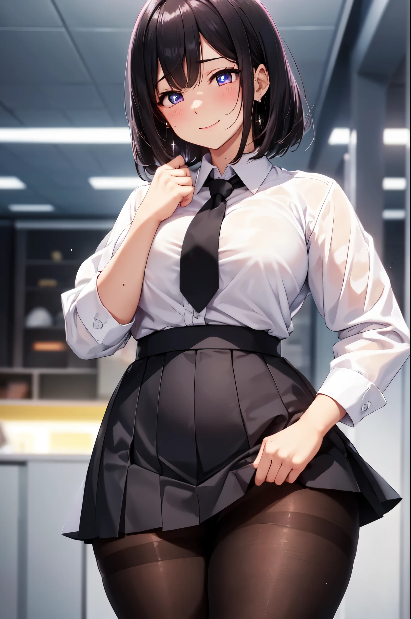 Ultra-high resolution, Accurate, Anatomically correct, Textured skin, Attention to detail, 8k, A woman in a suit takes a photo, a hyperRealistic , hyperRealistic , Wear a proper business suit, photoRealistic perfect body, Realistic , On the desk, standing On the desk, ultra Realistic picture, Wearing a strict suit, Realistic shaded perfect body, Dressed in a strict suit, photoRealistic girl render, A light smile,