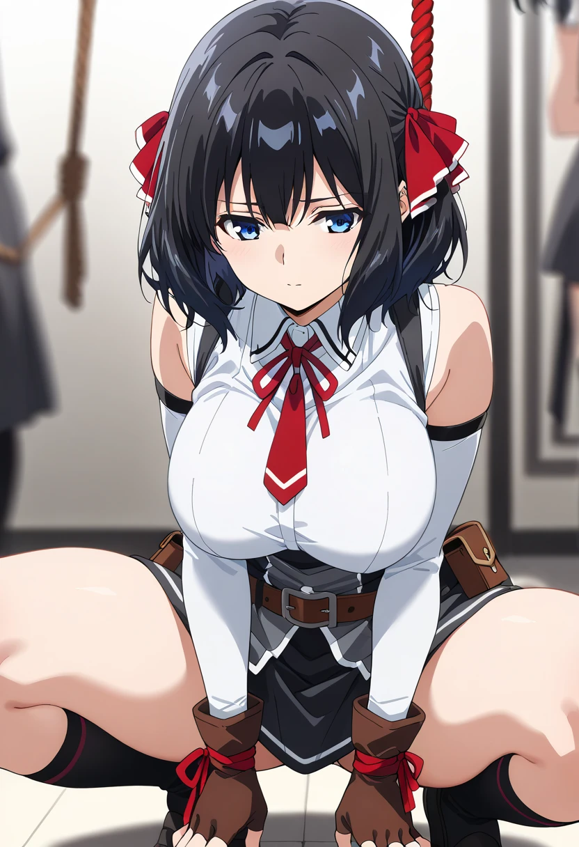 NSFW、Tabletop, 最high quality, high quality , ((Having sex with multiple men))、Grabbing several guys around her、Grab her breasts)、Hands clutching the chest、A group of men、Crowdsurfing、There were a lot of men around her.、Who will grab her body?々、Compressing the breasts、bursting breasts、(Chest rub 1.3)、((Grab her breastassage the breasts))、((Black garter stockings))、(Do not wear shoes) Big Tits、Black Hair, Twin tails, black bikini, Black knee socks、coat, open coat, bangs, Yellow Eyes, Hair between the eyes, Breathless face、Sweaty、Creampie、Expression of the state of excitement