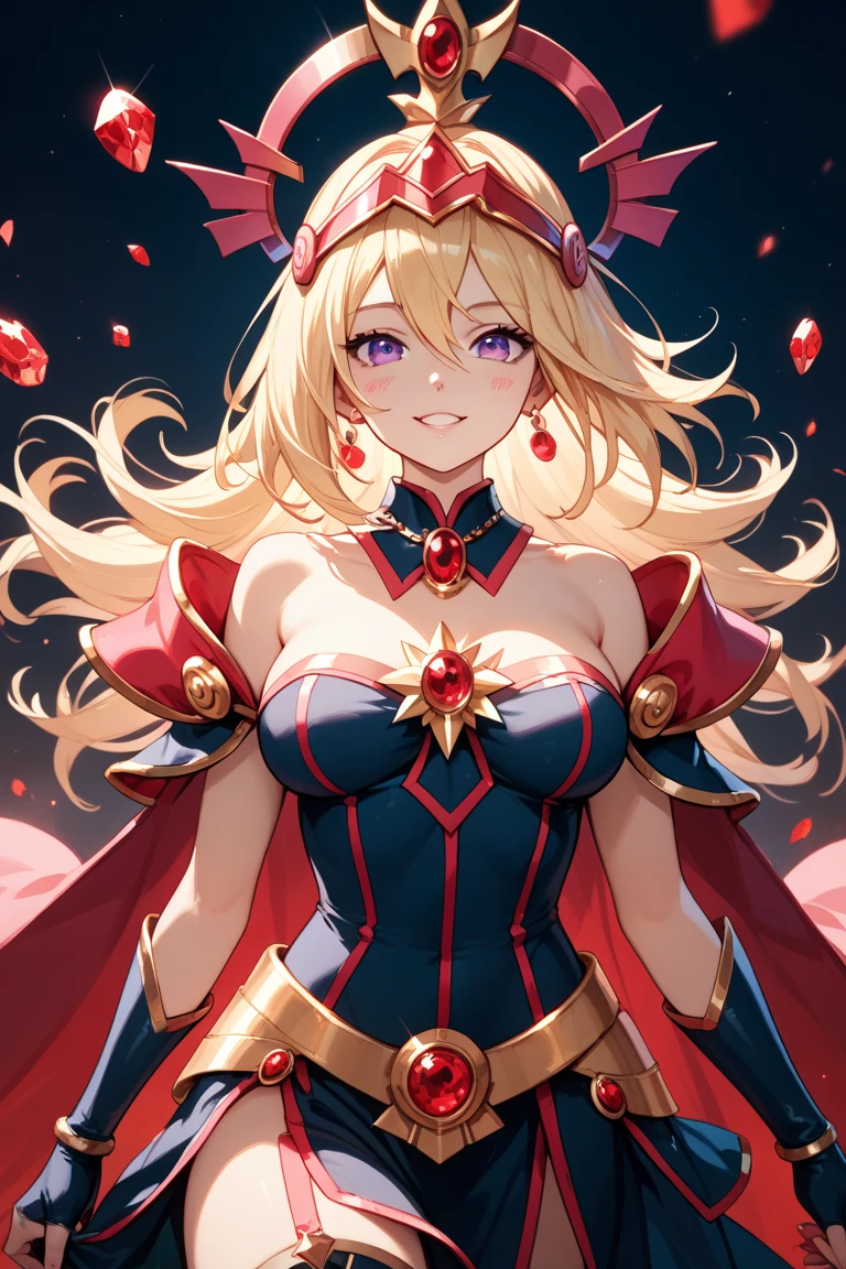Queen,Innocent expression,Innocent smile,crown,redcloak,Blonde,Big breasts, red,redcloak,cloak,Transparent skirt,Transparent textured skirt