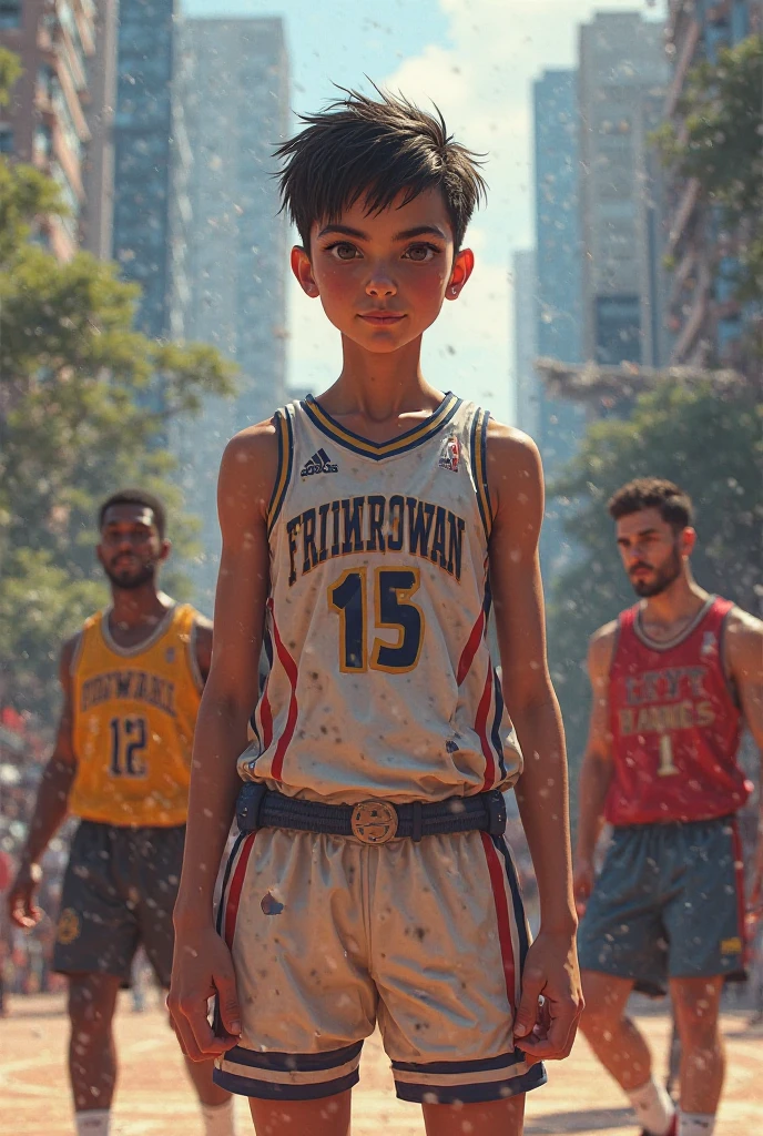 A teenager boy standing pointing his jersey backwards on which aarav is written with 23 number 