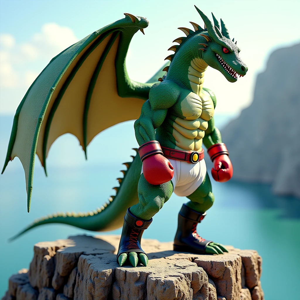 A tall, naked, male, muscular, Dragon with biceps with orange skin and yellow front side, green eyes, (soft shading), 4k, hi res, desert background, Dragon is wearing a glossy brown leather dog collar around the neck, Dragon is wearing glossy brown spiked leather bracelets around the wrists, Dragon is wearing glossy brown spiked leather bracelets around the ankles, Dragon has three toes, small claws on fingers and toes, Dragon has 4 fingers, flexing muscles, clenching teeth, leather collar and bracelets are worn at the same time, leather collar is thick, leather collar is extremely detailed, leather bracelets are extremely detailed, leather collar is smooth, leather collar is glossy in texture.