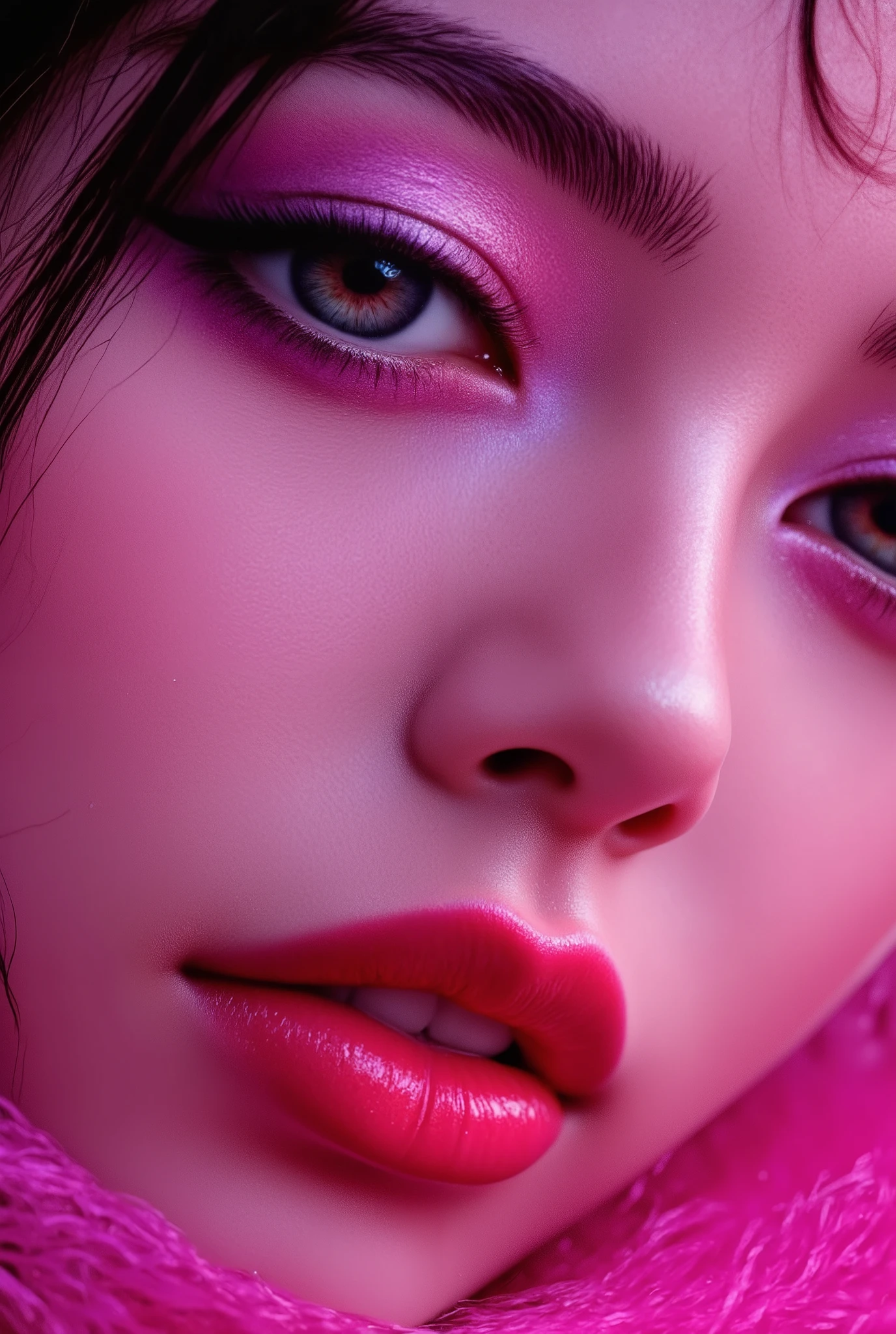 A stunning K-pop elf sorceress with an hourglass body shape exploring dark desires and forbidden pleasures through pink plastic
