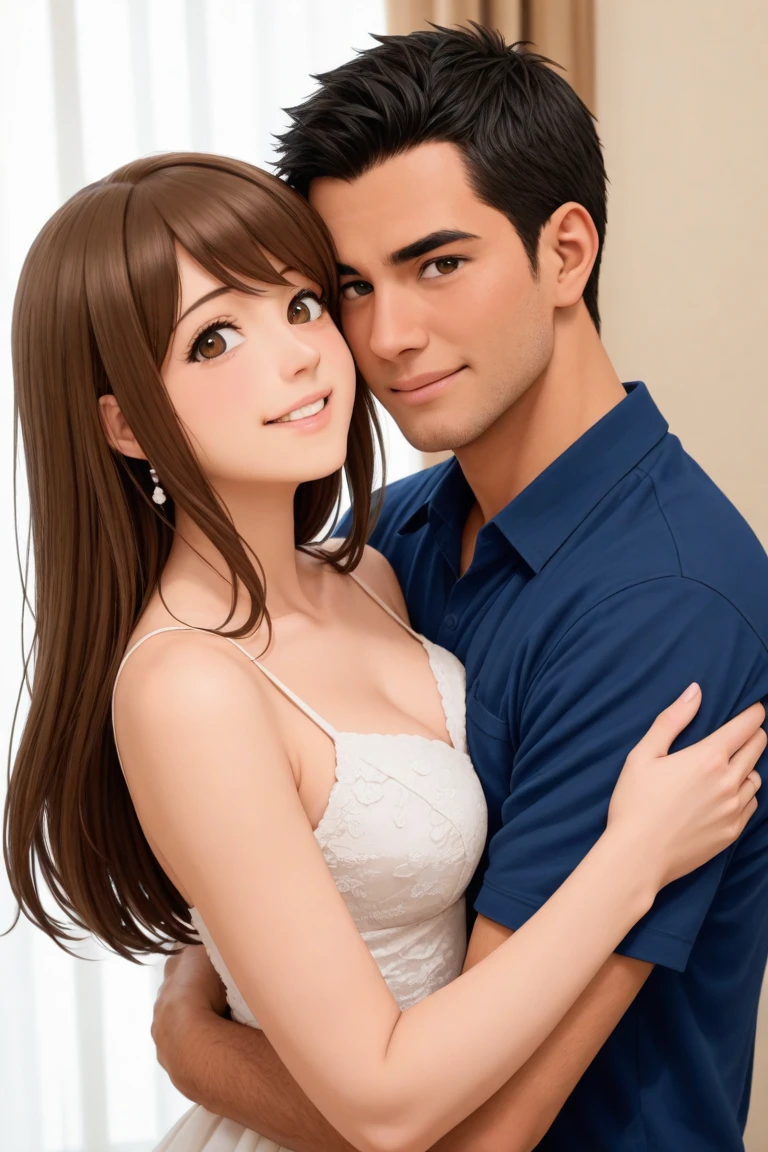 (Romantic Couple:1.2), (1 Dark-skinned girl:1.3), (1 White Boy with brown hair:1.3)
