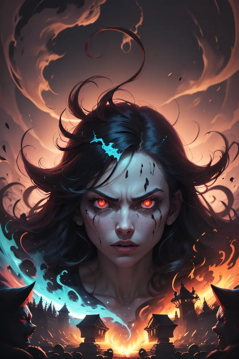 Medusa fighting Hades in Da Vinci style