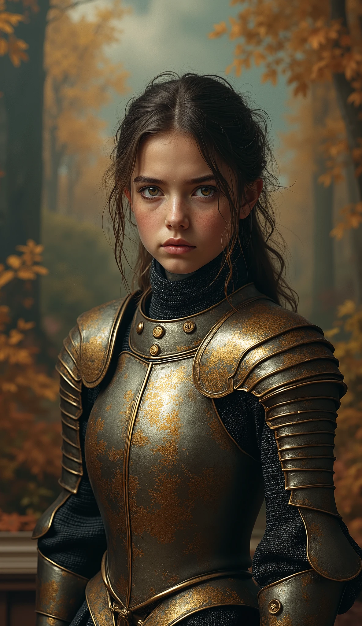 (8k, best quality work, masterpiece:1.2),(best quality work:1.0), (ultra high resolution with increased saturation:1.0),Model Shooting Style, (very detailed CG Unity 8K wallpaper), full-body photo of the most beautiful piece of art in the world,  medieval armor,  Spectacular Oil Paintings by Ed Blinkey , Athi Gairan, Studio Ghibli,  by Jeremy Mann , Greg Manchez, Antonio Moro, Popular on Artstation, Popular on CGSociety, complicated, High detail, sharp concentration, dramatic, Midjourney+ Greg Rutkowski:,super precise,young girl,stares at viewers,(( slim, fit)),