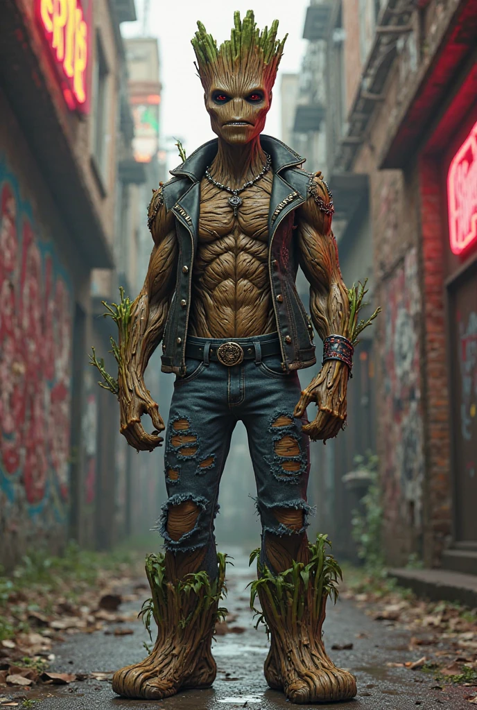 Make a man half man half fungus, His skin is full of mushrooms and he has a claw that comes out of his hand with thorns(one in each hand) and his teeth are sharp. Wears a hoodie and pants, but his torso is bare.