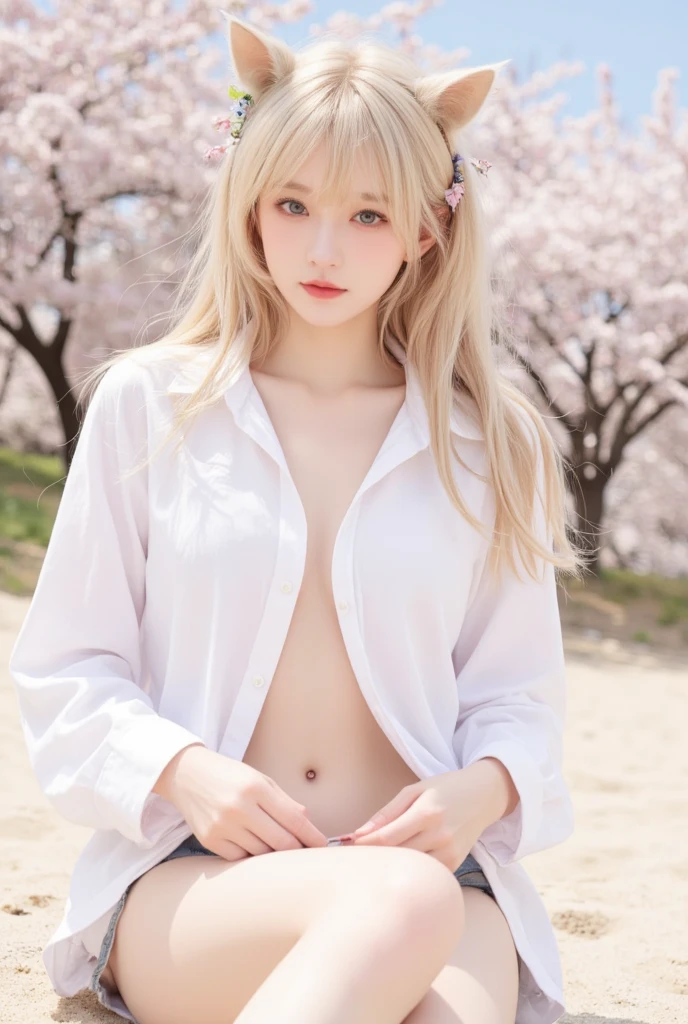 (1boy and 1girl are having sex:1.4), japanese girl, (Highest quality), (Ultra-high resolution), (Realistic), (standing doggy:1.4), cherry blossoms, night, blonde hair, lipstick, eyeshadow, eyeliner, Completely naked, (abs:1.2), (orgasm face), (drunk), wet