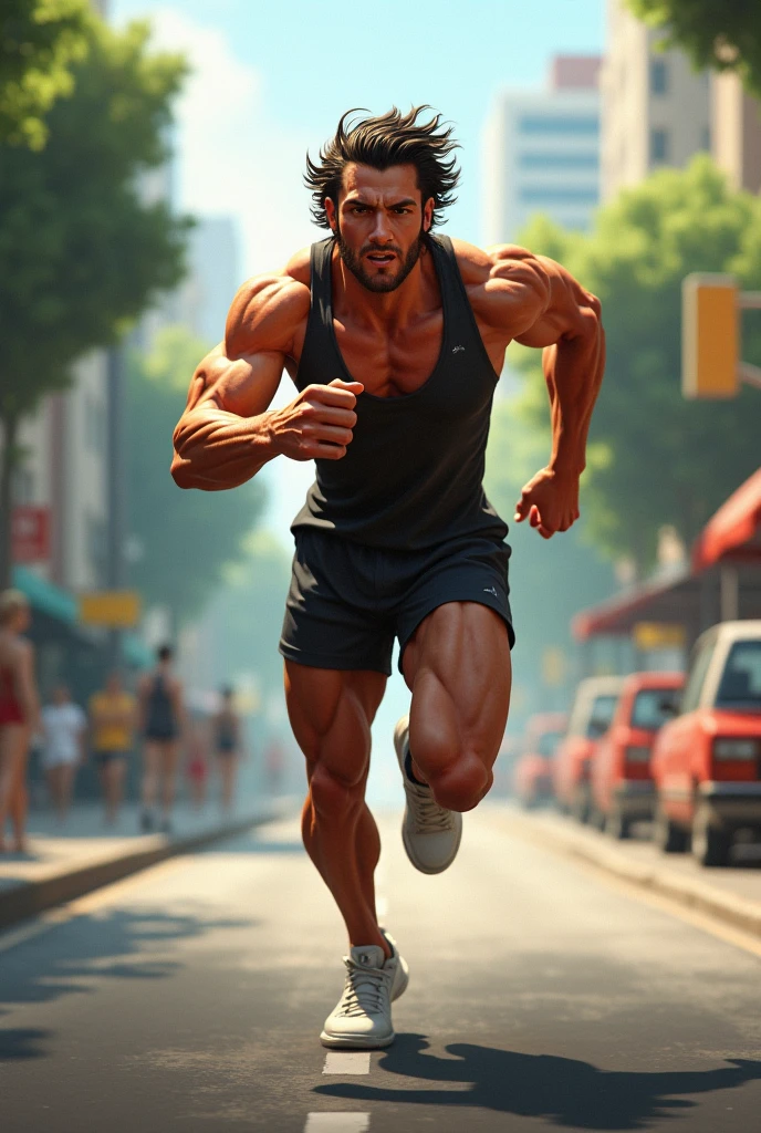 Une  avec des muscles très impressionnants dans la coure de récréation 