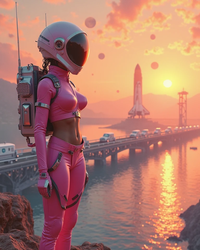 there is a woman in a red wetsuit posing for a picture, beautiful woman in spacesuit, cute girl wearing tank suit, alena aenami and android jones, scifi woman, as a retro futuristic heroine, futuristic glossy latex suit, wearing tight suit, in a space cadet outfit, bella poarch, sci - fi suit, in spacesuit, wears tiny spacesuit