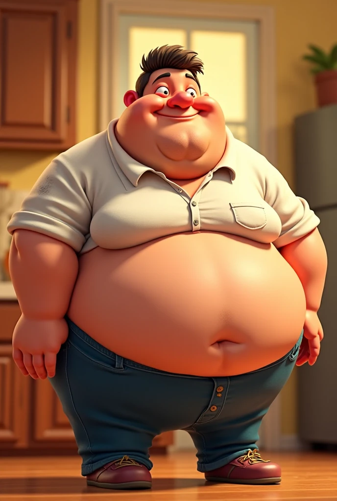Caricature of  a Peter Griffin, semi-realistic ,white background 