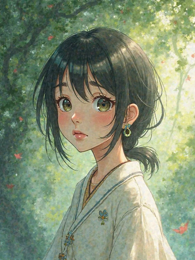 (upper body: 1.5), (white background: 1.4), ((tachi-e)), original, (illustration: 1.1), (best quality), (masterpiece: 1.1), (very detailed CG unity 8k wallpaper: 1.1), (color: 0.9), (panorama: 1.4), (full body: 1.05), (single: 1.2), (splashed ink), (splashed color), ((watercolor)), clear and sharp, {1girl standing}, ((chinoiser)), floral background, outdoors, rock, looking at the viewer, making happy expressions, soft smiles, pure, beautiful detailed face and eyes, beautiful intricate clothing pattern details, black hair, black eyes, colored watercolors. Correct fingers