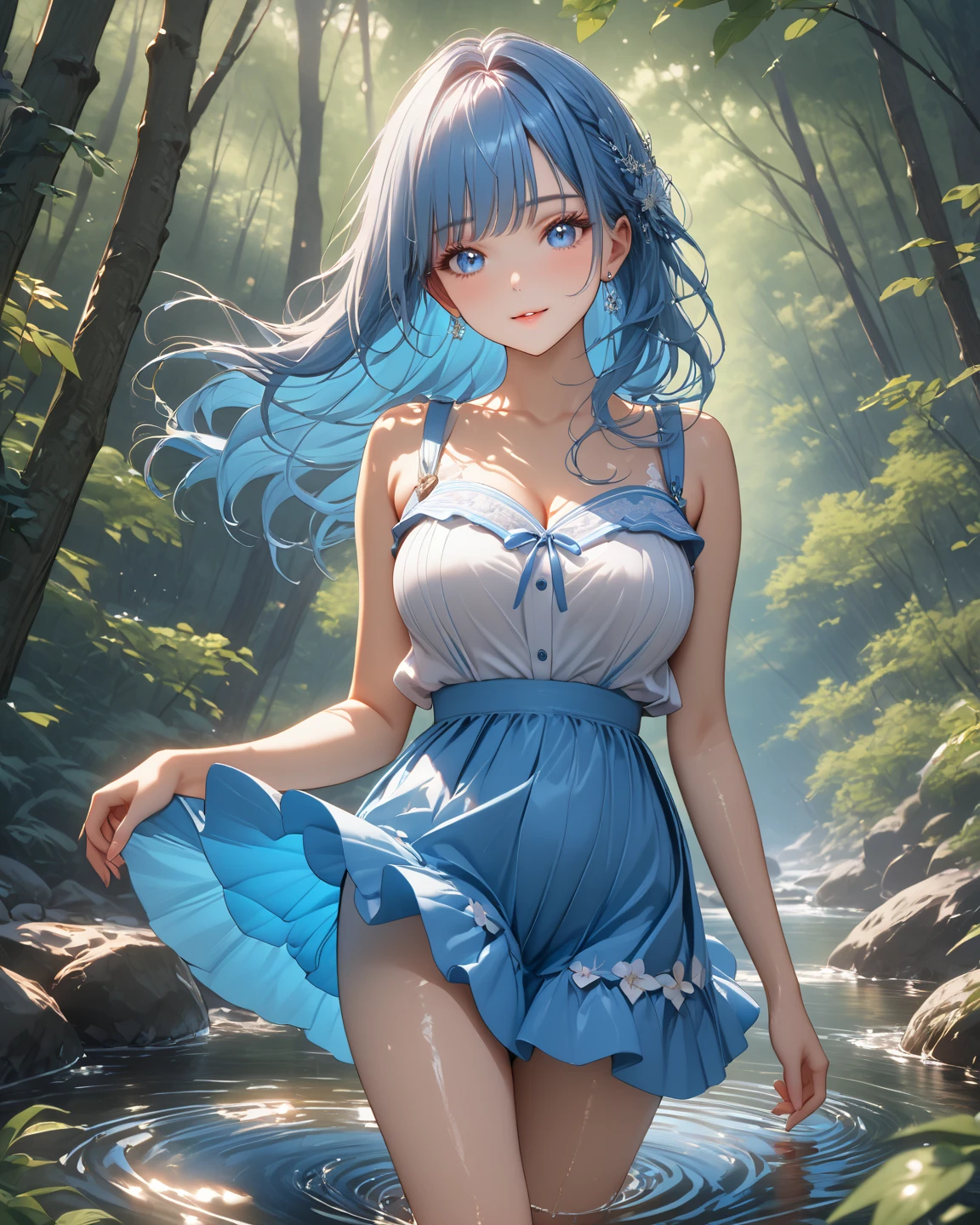 beautiful fairy with light blue wings,long ponytail, see-through dress, seductive smile,small breasts, (sit,), leaning forward,dappled moonlight, night rays, volumetric light, iridescent light, scenery, open up on body,moon light, night light through wings project a( rainbow color volumetric light:1.3),snow ,snow field, mountains ,waterfall in the background,iridescent hair,lens flare,from below,waterfall, blurry foreground flowers,(clouds:1.0), (masterpiece:1.3),(best quality:1.4),(very aesthetic:1.3),(absurdres:1.2),newest, intricate details, (depth of field, blurry background, blurry foreground:1.3),greek clothes, Hatsune Miku,