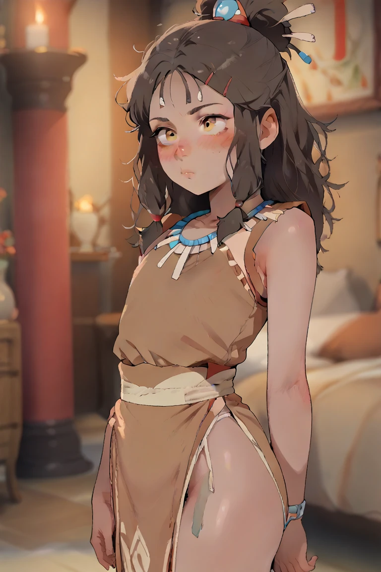 ((best quality)),in 8K,portrait, cinematic lighting, (Exposed nipples、Beautiful belly、evening)、(Ruins with small flowers、Standing with hands on his hip、Very unkempt and disheveled medium hair, Hide only your bare waist with a tattered and dirty towel、Slender small breasts)、Show your teeth and smile cheerfully、Textured skin, Cat ears, Pale brown hair, Cute Beautiful Girl、Beautiful ruins covered with many flowers、evening