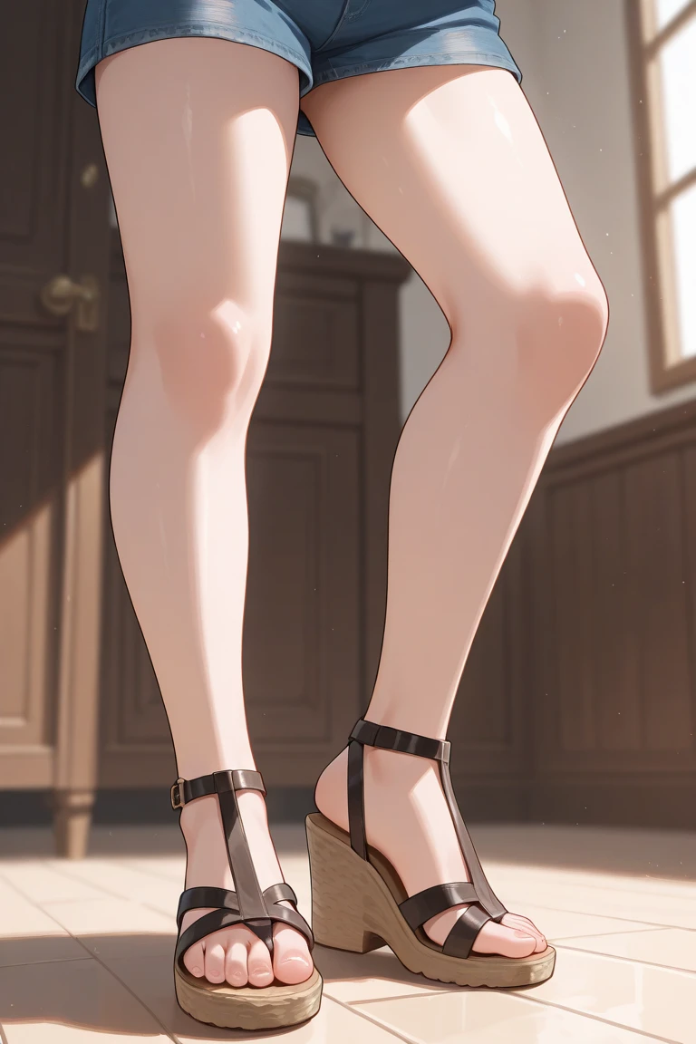 A Female robot grabs her ass, spread legs, nude, banzai pose. she wears no dress. She Brown short hair is tied with two big red clothespins, She lifts up the under hem of her white plain dress, leaning over, masterpiece, very short pigtails,brown hair, mature, android, blue eyes, full body figure, Height: 160cm, flushed cheeks, 2020s anime picture, A beautiful robot with short brown hair in two short pigtails held up by two very large huge red clothespins, Uplifting, No NSFW, whole body, barefoot, archaic smile, getting orgasm, 25 years old, sweat bucket. short sleeve shirt, pleated skirt, beautiful scenery, evening, skirt lift, no panties, genitals visible, full body shot, sexy face. between mirrors, floating hair, looking away. She wears hot pants. She has broken hardly by enemy.