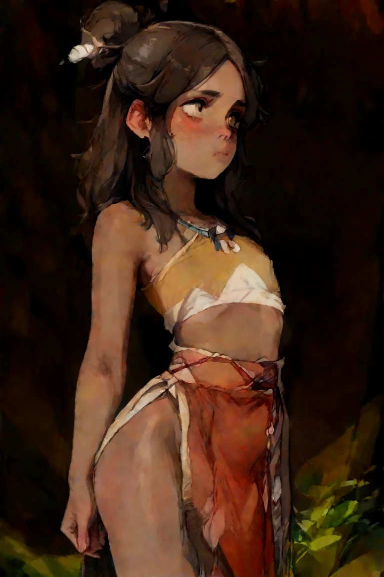 Place your elbows and knees on the ground, raise your butt high, and turn around.
Black、Dynamic Angle、In the jungle、Girl、Girl、Younger、Lower school girls、Innocence、Pure、Indian、Both eyes open、National costume、Ethnic Makeup、black-brown skin、flat chest、Nipples