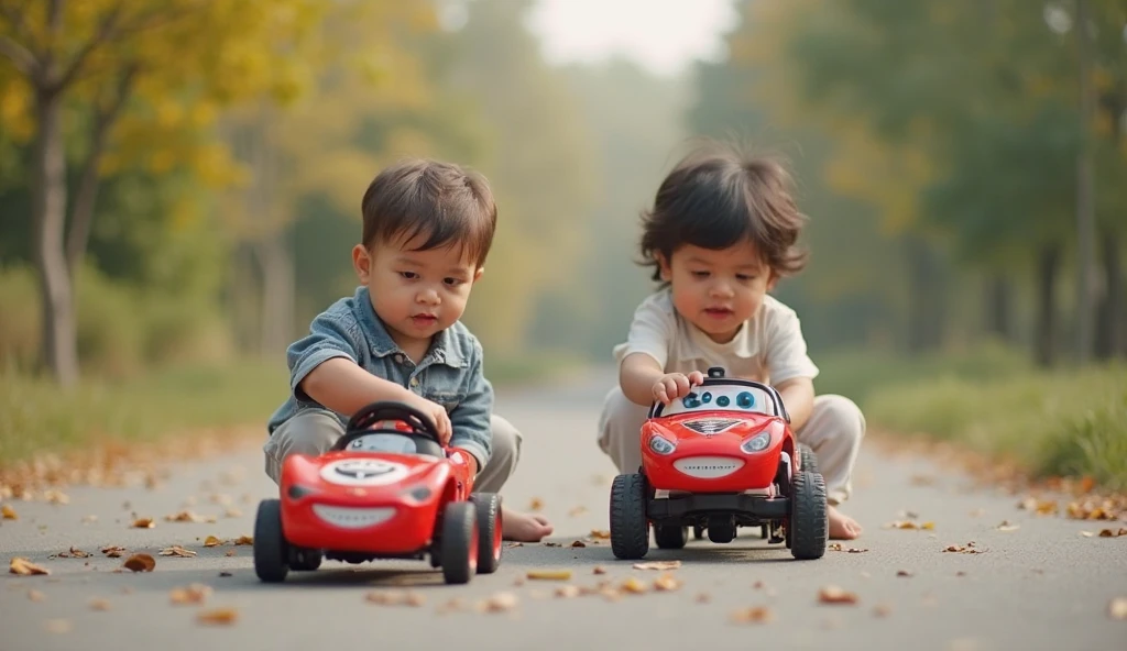 Children taking a toy car from another
