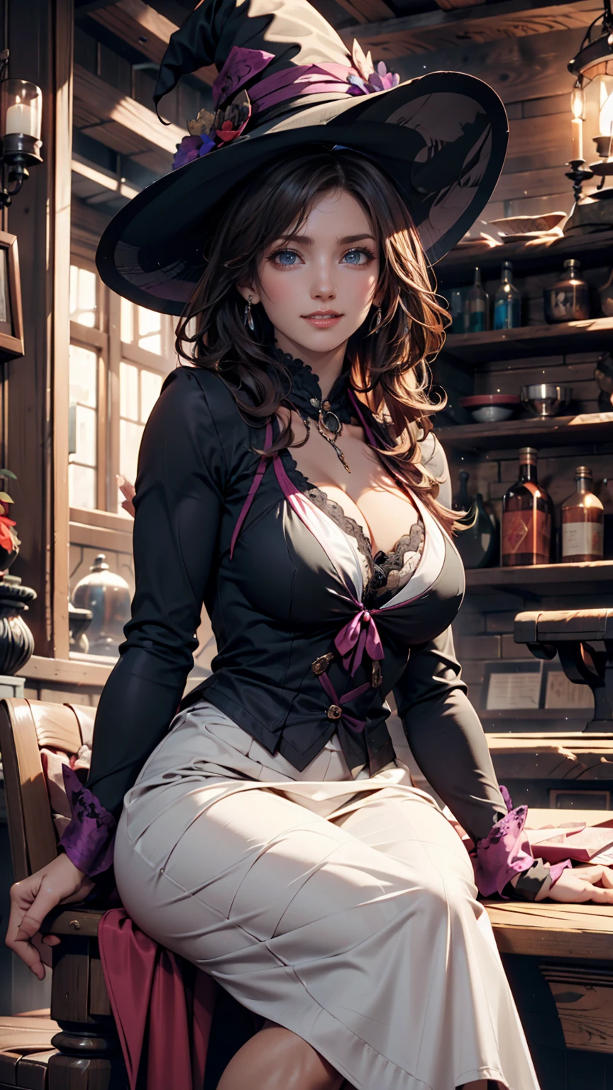 ((best quality)),((highly detailed)),masterpiece,absurdres,detailed face,beautiful face,(detailed eyes, deep eyes),1girl,Yunyun, solo, red eyes, necktie, big breast, brown hair, braid, pink necktie, skirt, belt, bow, long hair, long sleeves, latex pink skirt, hair bow, crown braid, hair ornament, bangs, necktie between breasts, puffy sleeves, hair between eyes, clothing cutout, cleavage cutout, latex shirt, red bow, , twintails, day, latex black shirt, between breasts, ribbon, juliet sleeves,,blush, miniskirt, low twintails, standing, pleated skirt, brown belt, sidelocks, hair ribbon, cleavage, jacket, dress, frown, wing collar,standing in a Alley
