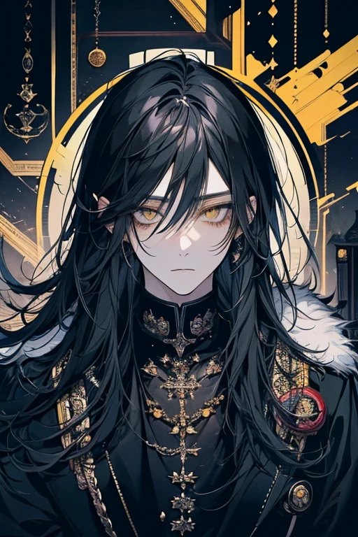 Masterpiece, best quality, high resolution, highly detailed, male, 1 man ( early twenties ), Good looking face, black mixed with white long flowing hair ( light in the hair), pay attention to the hair full of a mixture of black and white ( black hair with several white strands), sky blue eyes ( glowing eyes ), serious expression ( cold look ), pale white skin, toned physique, wearing a grey hoodie, and white pants, black watch, surrounded by the splendors of the earth, wearing a crown made of blood and sitting on a red throne, pay attention to stunning details, and achieve a resolution of 128k, floating in a dynamic pose, high quality, with a majestic aura of authority.