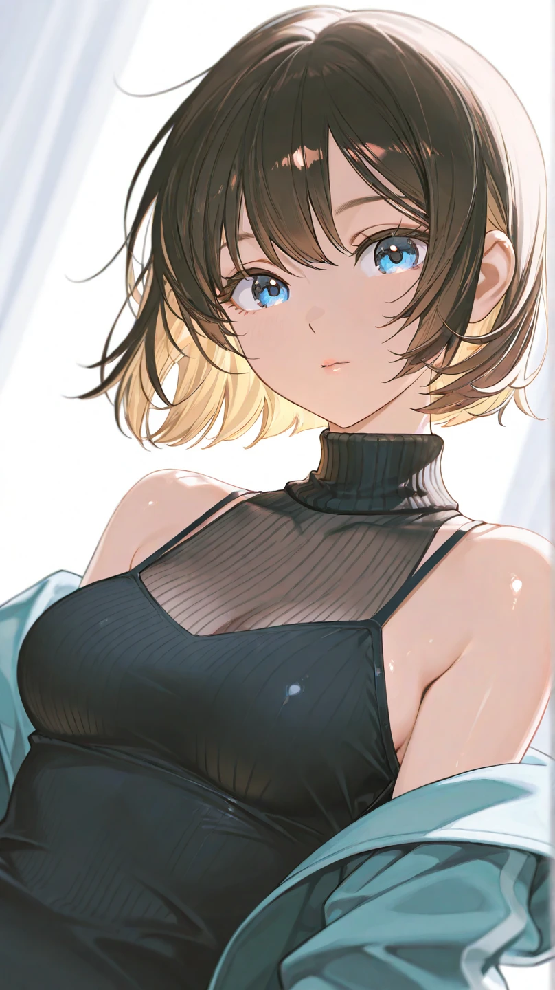 (8k, RAW Photos,Highest quality, High resolution:1.1), (Ultra-realistic:1.4),(Realistic, Realistic:1.3),The Beauty of Japan、Slender beauty,((Upper Body:1.3))、Black flexible leotard、Place your hands behind your back,Brown Hair,Shortcuts,Small breasts,Flat chest