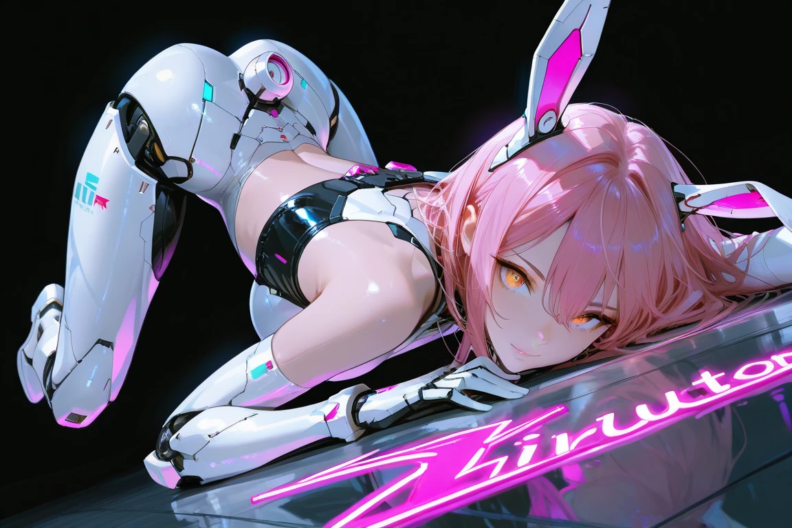 spread out the female genitals、female android、translucent mechanical girl、best quality、Translucent partial robot body parts、(Skin-colored tits,nipple)、spread legs pose、charge with cable、erotic private parts、bright maintenance room、spherical joint、transparentpink hair
