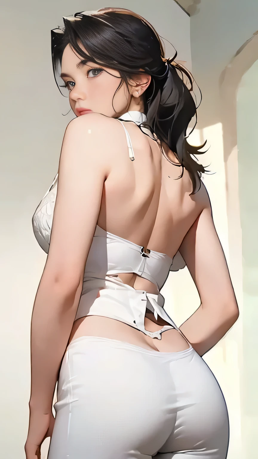 (perfect anatomy:1.2)(absurdres, highres, ultra detailed),masterpiece,best quality,high resolution,8k,Realistic face,Realistic skin texture,magnified textures, stunning clarity,(ultra detailed eyes and face),(1 girl:1.5),15 years old,black hair,messy bun,pale skin, mysterious eyes,,thin body type,big breasts,small ass, (black satin bra:1.4),(white fundoshi:1.4),(expressionless:1.1)(basuful:1.2)Steampunk in the meiji Period、night、luxuary room of Japanese Ryokan、hieroglyph,Ancient Egyptian statues,look at viewer,(on all fours:1.2),Delicate atmosphere、,cowboy shot,(from back )