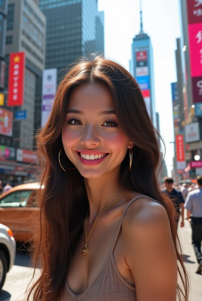 a close-up photo of 1girl, <lora:karnaval_v1c:0.9>, Karnaval, smiling, long hair, cityscape of Tokyo, cozy, sunset, bokeh, depth of field, <lora:add_detail:0.7>, <lora:FilmVelvia3:0.3 >, <lora:real_skin:0.4>