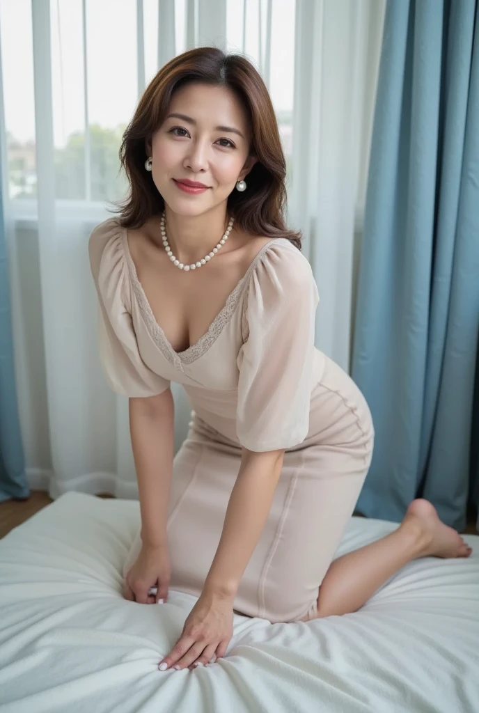 (best quality,masterpiece,8K,photography,RAW photos:1.5，Sharpen),A 40-year-old woman,Height 175 cm，mini skirt：2.0,charm,Sexy,Charming eyes,White skin,Extra large breasts：1.8,Thick Legs：1.8,Widest hips,Wear sleeveless and low-cut clothes,Sleeveless，Off-shoulder dress，Chiffon Dress，Long legs，High heel,necklace,earrings，（armpit:1.2），White Legs,Wide hips:2， Sitting on the sofa，Put your hands behind your head：1.5，Plump thighs ，Close-up shot，Shooting from below：1.8，Natural light：1.5