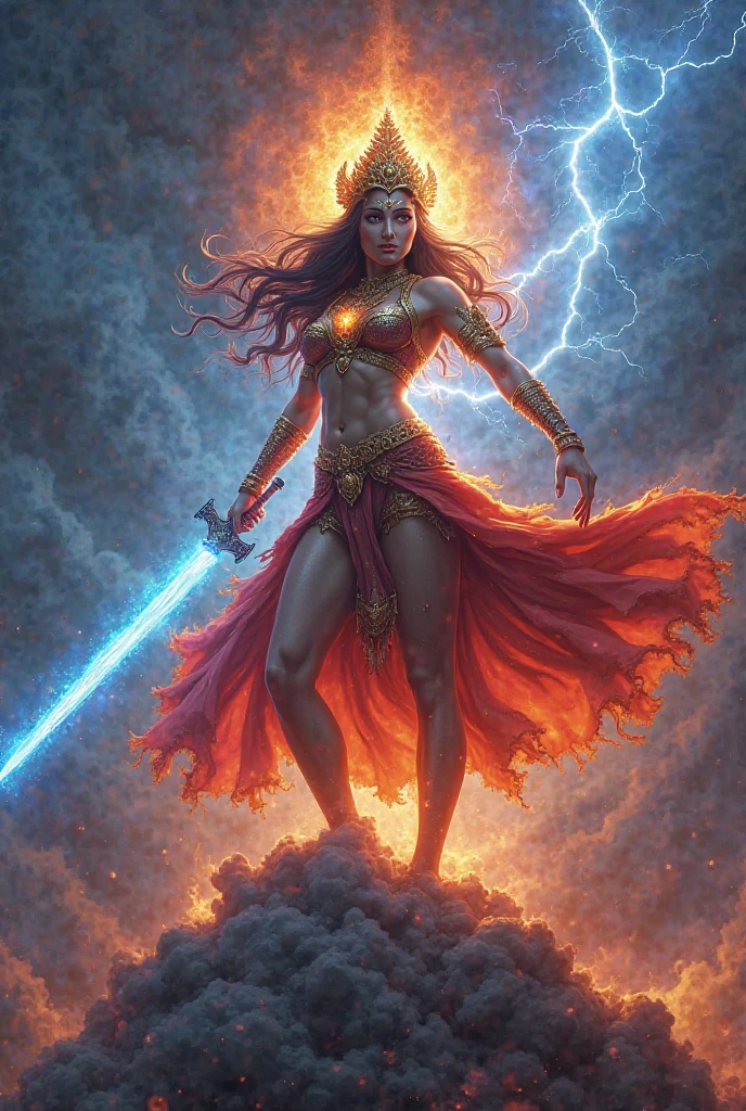 Warrior Goddess with fire and lightning