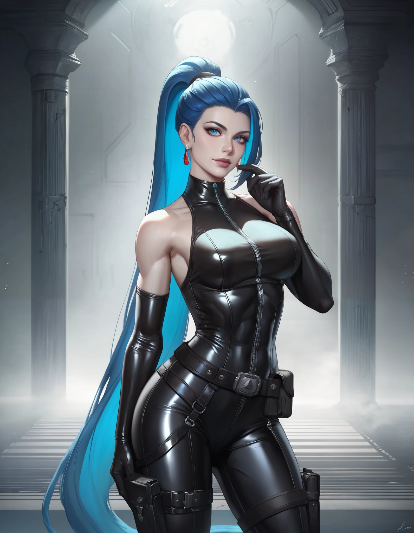beautiful dark blue hair girl wearing living clothes, slender , instagram model , caitlynlol, living clothes, tentacles , dark blue hair, yellow eyes, space outfit, sexy, masterpiece, flawless