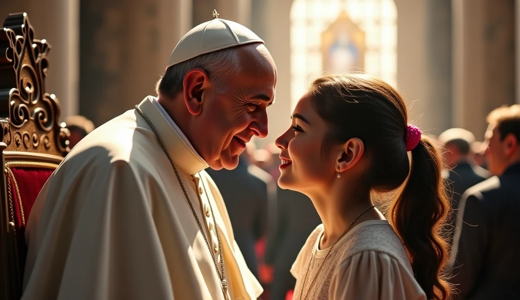 Pope Francis kisses a beautiful 16-year-old blonde girl on the mouth,4k,high resolusion,