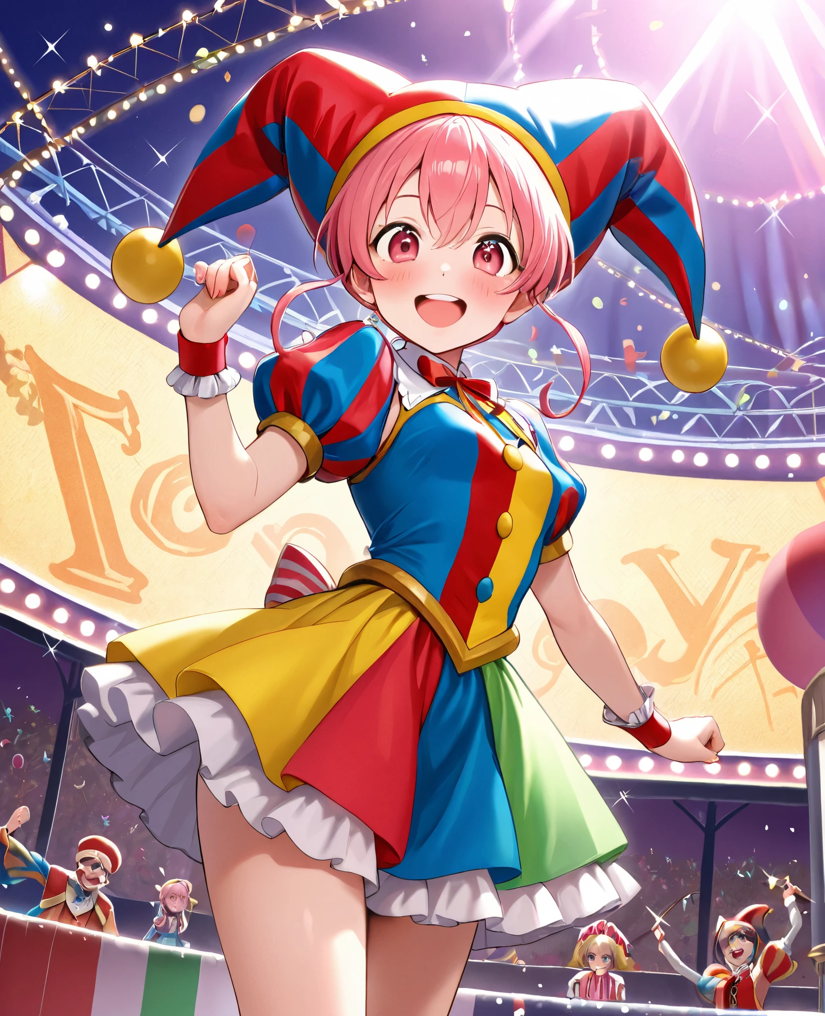  CIRCUS,  CIRCUS,masterpiece,8k, Best Quality ,,colorful,Jester Sonnet, please laugh for me, for you , please laugh for me, for you , When will the day come when we can really laugh and talk、