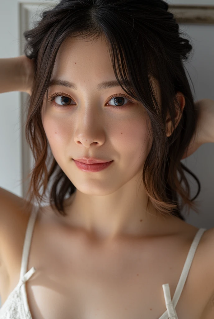 High quality, High resolution, 8K, masterpiece, Skinny Japanese lady, 30 years old, cute face, beautiful face, detailed face, beautiful eyes, detailed eyes, small breasts, very thin waist