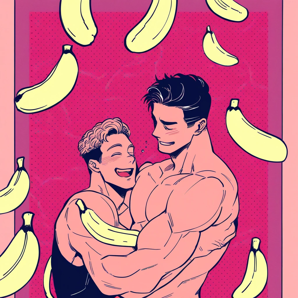 Attractive young man in boxers putting a cucumber in the mouth of his best friend who has his mouth open