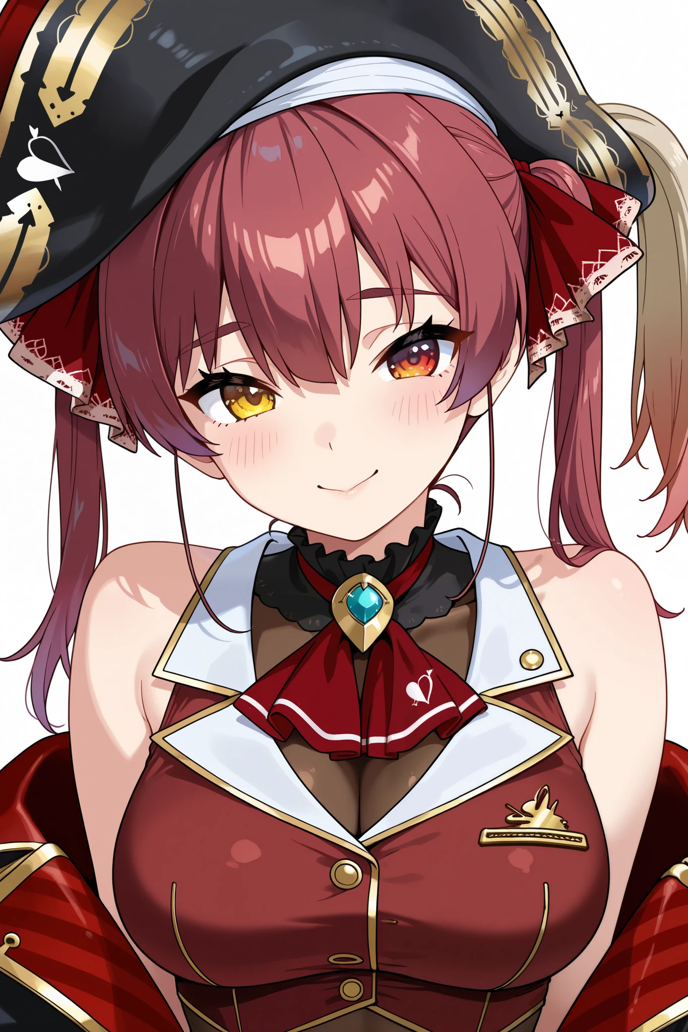 Anime girl with red hair wearing a black hat and red dress - SeaArt AI