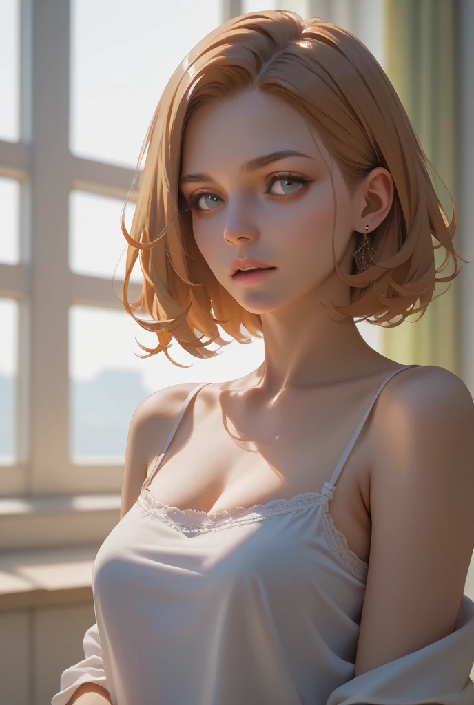 (masterpiece,best quality,ultra detailed,8k),(lascivious woman,voluptuous female,milf,vulgar female,curvy,large breasts,erotic face,perfect face,balanced face,big eyes,glistening skin,long eyelashes,seductive eyes,pulled lips,seductive mouth,sweat,perfect body),(blonde short bobcut hair),(sweater micro dress,off shoulder)