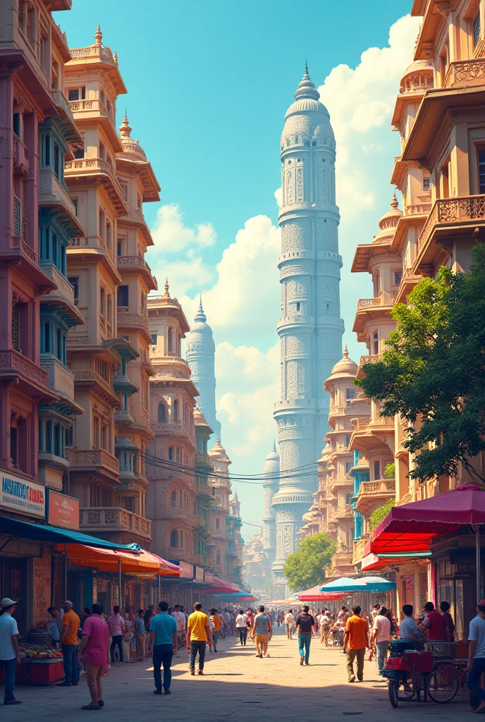 vibrant colors merge in an abstract interpretation of Hyderabad's vibe using it's monuments and culture