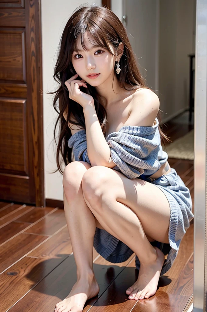 Highly detailed CG Unity 8k wallpaper, quality, ultra - detailed, tmasterpiece, actual, photoactual, Very detailed cute girl, 25 age old,  (sauna), perspired ,perspired的皮肤,  face flushed,  awas, Round eyes, medium, peeking at the viewer, Full body photo  ,evening formal robes (satin, Gray, evening formal robes), Single braid , squashed,Shoot from below, Show perfection, The beautiful,(detailed The beautiful in wet panty)