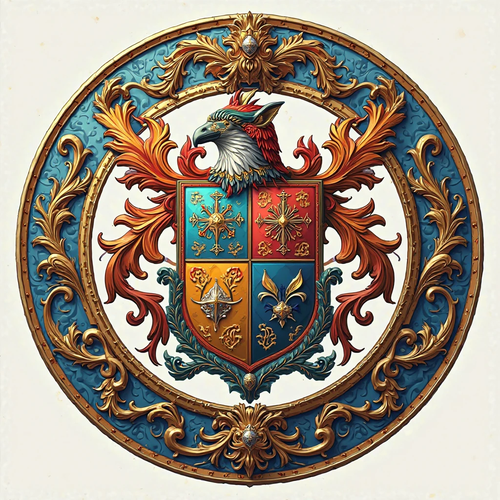 Multicolored coat of arms in absolute circle.